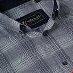 Kam S/S Textured Check Shirt - navy